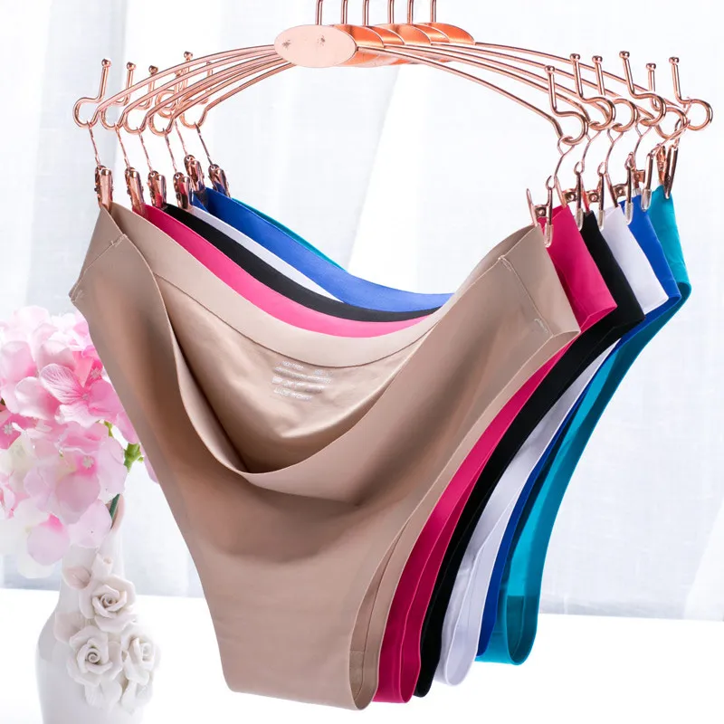 Fashion Women Seamless Ice Silk Panties Solid Color Sexy Girls Underwear  Soft High Quality Half Breech Pants S-XL