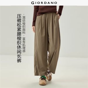 Giordano Beau Monde Women Elastic waist pleated wide leg pants Free Shipping 13416609