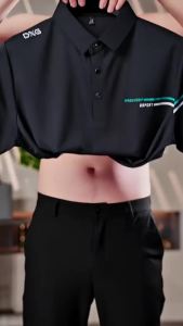 แขนสั้นผ้าไหมน้ำแข็งระดับสูงสำหรับผู้ชาย t ฤดูร้อน เสื้อเชิ้ตแขนสั้นผู้ชายแบบใหม่ ยืดหยุ่น บาง หลวม ตรงจากโรงงาน t เสื้อ