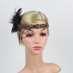 20s Flapper Women Costume Gatsby Party Headband Necklace Earrings 1920s Vintage Cos-play Party Costume Accessories Set