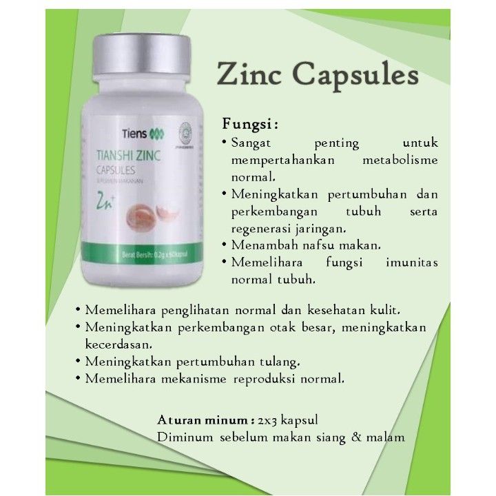 Tiens Tianshi Zinc Capsules Isi 60 Kapsul Penggemuk Peninggi dan