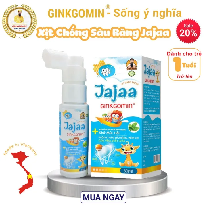 Xịt răng miệng phòng ngừa sâu răng Jajaa Ginkgomin khử mùi hôi dành cho trẻ em