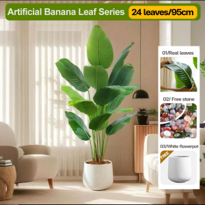 【Send flower pots】Artificial Plants big size artificial plants home display 18 leaves 85cm/24 leaves 95cm Artificial Palm Leaves artificial fiddle plant Monstera plant Fiddle Leaf Fig Tree Ficus Lyrata Plant For Indoor House Home Wedding Office Decoration