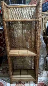 Nordic Rattan 3 Layered Cabinet Multi Purpose Wicker Book Shelf with Decorative Items Displayed