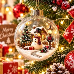 YISHA Nhẹ Quả cầu trang trí Giáng sinh Trong suốt Mẫu phẳng 2D Quả cầu trong suốt Dây Chuyền Người Tuyết Tuần Lộc Bền bỉ Trang trí cây thông Noel Tiệc mùa đông
