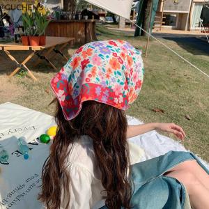 GUCHEN3🦋 Mềm nhỏ hoa vuông bông khăn 58x58cm phụ kiện khăn trùm đầu thời trang của phụ nữ