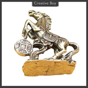 [Creative] Brass Horse Step On Coins Lucky Statue Feng Shui Desk Miniatures Pure Copper Crafts Collections Chinese Home Office Figurines
