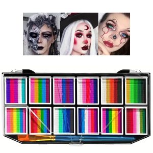 Rainbow Face Painting Kit for s - Face Faint 6 White Paint Brushes 16 Painting Stencils Water-base Body Paint Kit for Halloween Party Cosplay