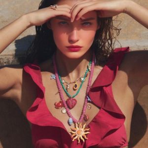 BEAUTYLADIES ความรัก สร้อยคอจี้พระอาทิตย์ ผลไม้ อะโวคาโด สร้อยคอเม็ดข้าว รูปทรงเรขาคณิต สไตล์ชาติพันธุ์ สร้อยคอโดปามีน ผู้หญิง