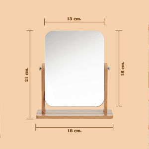 Wooden Desk Mirror Makeup Foldable Dressing MakeUp Mirror 360° Rotation HD Cosmetic Mirror Cermin Meja 桌面镜子