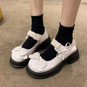 2025 Uniform Thick-Heeled WomenS Shoes Mid-Heel Shallow Shoes With Bow Student Leather Shoes Shiny Single Shoes