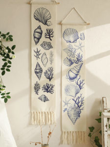 1pc Boho Coastal Seashell Wall Hanging TapestryCotton Banner with FringeNautical Beach Home Decor for Living Room Bedroom Gift