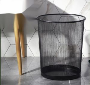 Thickened Rust-Proof Iron Metal Waste Basket Round Trash Can Trash Cans for Home Office Black Mesh Round Garbage Basket Office Barbed Wire Wastepaper Can - 5002 [ GM GO SHOP ]