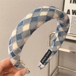 Zy Fashion Korean Style Sponge Plaid Headband for Women Fashion Girls Face Wash Wide Brimmed Hair Band