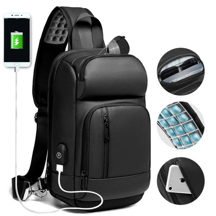 YILIONGDAQI Men Sling Bag Waterproof Large Travel Shoulder Backpack USB ...