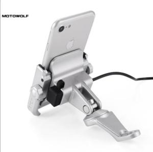 GIÁ ĐỠ ĐIỆN THOAI CNC Không gỉ GẮN CHÂN GƯƠNG XE MÁY hiệu MOTOWOLF có rack sạc