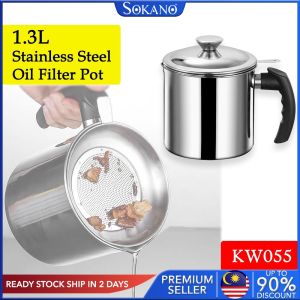 SOKANO KW055 1.3L Stainless Steel Oil Filter Pot Container Tank Filter Residue Filter Oil Pot With Strainer Oil Storage Durable Oil Pot