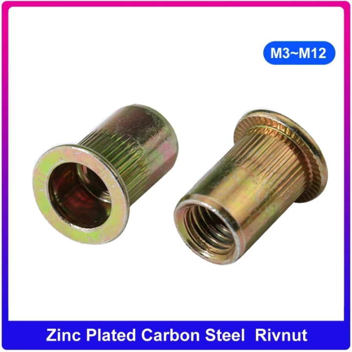 Pcs M M M M M M M Zinc Plated Carbon Steel Knurled Nuts Rivnut Flat Head Threaded