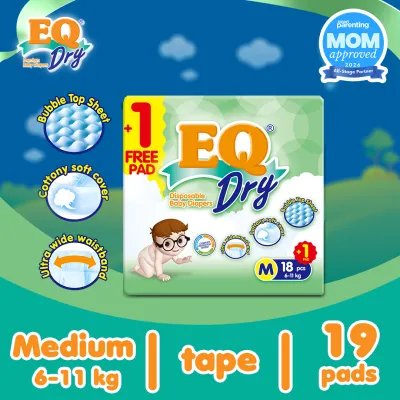EQ Dry Travel Pack Medium (6-11 kg) - 19 pcs x 1 pack (19 pcs) - Tape Diaper