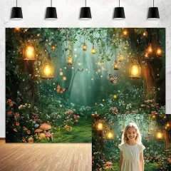 Enchanted Forest Backdrop 10x8ft Fairy Tale Wonderland Woodland Magic Green Forest Butterfly Photo Backdrop For Wedding Baby Shower Birthday Party Banner Decor Photo Studio Props - View #2
