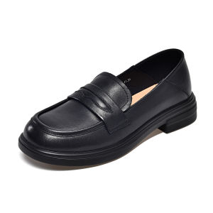 G7 Round Toe Leather Shoes for Women 2024 Spring Special Large Size Black Top Layer Cowhide Basic Slip-On Loafers Exclusive Offer 7/7