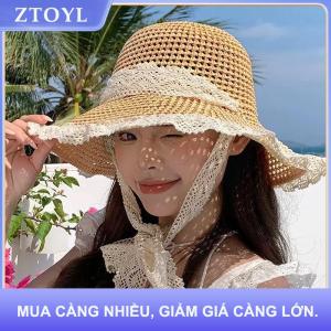 【ZTOYL】 Phụ nữ ren visors hat rộng vành lớn bãi biển Mũ mùa hè Mũ Rơm có thể gập lại Sun hat thời trang bãi biển UV bảo vệ cap