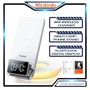 4IN1 MCDODO ORIGINAL WIRELESS CHARGER 15W WITH NIGHT LAMP / JAM TIME ALARM CLOCK / PHONE HOLDER DEKSTOP CHARGERS
