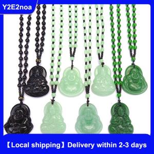 【Local shipping】 Classic Natural Chinese Buddha Pendant Jade Necklace Fashion Charm Jewelry Carved Blessing Lucky Amulet Gifts For Women Men