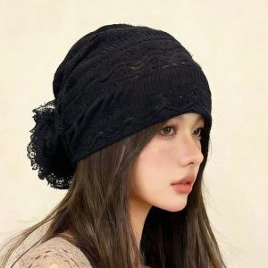 LEKGAVD Đàn hồi Mũ turban ren hoa Thoáng khí Thêu Mũ hóa trị ung thư Thoải mái Có thể điều chỉnh Mũ trùm đầu Xuân Hè