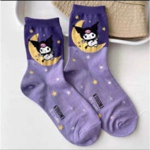 Sanrio Kuromi Girls Cute Cotton Socks Childrens Mid Tube Socks Versatile Calf Socks Baby Long Tube Socks