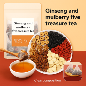 Five Treasure Herbal Tea Ginseng & Mulberry Blend for Mens Kidney Health Chinese Tonic Tea with Natural Energy Boost