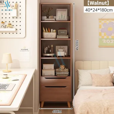 [SG Stock]Vertical Storage Cabinet with Drawers Small Space Wooden Bookshelf Freestanding Tall Storage Shelf