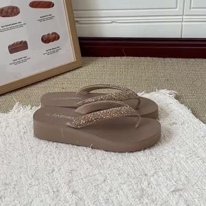 [Free Shipping] WomenS Summer Rhinestone Sandals Fashionable Outdoor Wear 2026 Beach Shoes Wedge Heel Breathable Flip-Flops
