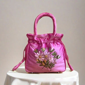 SHENHAO2🎀 ผู้หญิงแฟชั่น Tote กระเป๋าแฮนด์เมดเย็บปักถักร้อยกระเป๋าขนาดเล็กสไตล์ชาติพันธุ์กลางวัยชราเปลี่ยนเงินโทรศัพท์มือถือกระเป๋าสีทึบ Drawstring ออกแบบกระเป๋าถือ