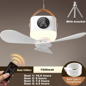 【24-hour delivery 】Strong Wind Portable Easy Hang Ceiling Fan LED Light With Fan Portable Silent Ceiling Fans Light Rechargeable/Plug-in LED Lamp Remote Control 7200mAh Fast Delivery