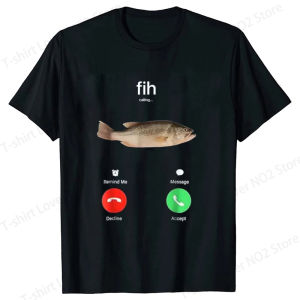 [Local Stock] HBESTY  Fih Calling Remind Me Message Decline Accept Phone Call Fish T-Shirt Funny Fish Man Women Summer Short Sleeve Blouses Novelty