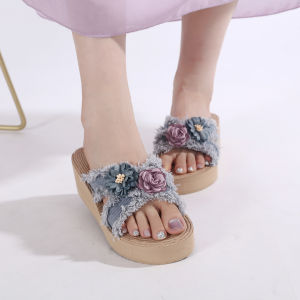 [Free Shipping] Stylish Sandals For Summer Perfect For Wearing Outdoors On Vacation Or At The Beach WomenS Criss-Cross Design Wedge Heel And Floral Embellishments