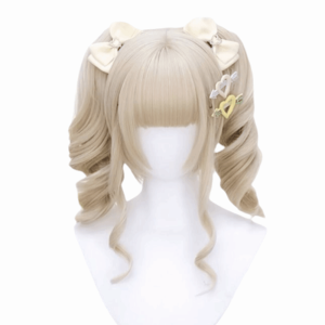OMQAIO Cắt công chúa Bím tóc đôi màu vàng Harajuku Halloween Tóc giả tổng hợp có mái Tóc giả Tự nhiên Tóc cosplay lolita ngắn Cô gái