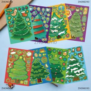 [COD] ZHONGYI0 12 24PCS Toy Puzzle Stickers Christmas Tree Make A Face Stickers DIY Handicrafts Waterproof Stationery Stickers