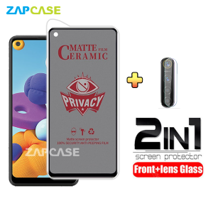 PAKET 2in1 Anti Gores Layar Privacy Samsung A21 Free Tempered Glass Camera Lens