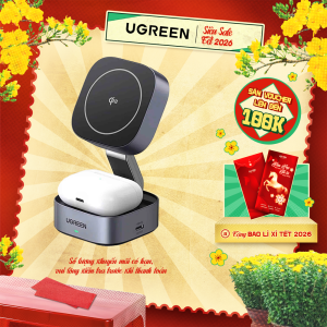 Đế sạc không dây từ tính 2 in 1 Ugreen Qi2 | Công suất 25W | Tích hợp đế sạc không dây | Bảo hành 18 tháng 1 đổi 1 35316