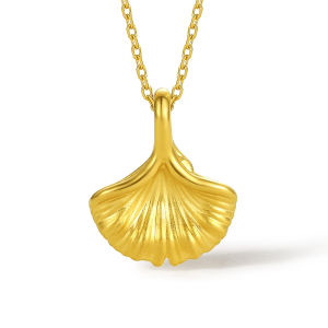ZHOU LIU FU 周六福 24K Solid Gold Ginkgo Leaf Pendant for Women Real Pure Gold Jewelry Accessory Unique Design Fashion Pendant A048975 A0414727 (Free S925 Chain)