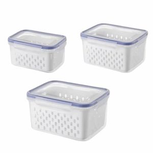 PPRVAU 3Pcs/Set Lớp kép Hộp đựng thực phẩm Xả nước Có thể xếp chồng lên nhau Hộp đựng trái cây Người bảo vệ rau củ Tiết kiệm không gian Hộp đựng rau củ Chuẩn bị bữa ăn