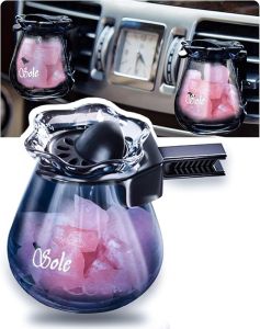 Car Diffuser Glass Bottles with Crystals Natural Stone for Spreading Essential OilsBlue Lotus Design Glass jar as air freshener Vent Clipcar Vent Decor Accessories (Pink Stone)