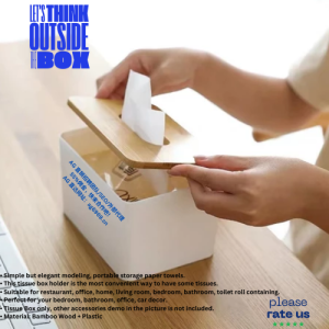 (SYS)Bamboo Tissue Holder Minimalist Wooden Lid Plastic Tissue Box Kitchen