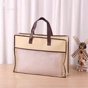 Sacesr Non-woven Pillow Storage Bag Transparent with Zipper Household Organizer Dustproof PVC Tote Bag for Storing Pillows and Blankets R3K9L