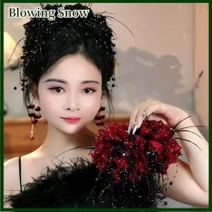 Blowing ที่หนีบผมรูปดอกไม้ตาข่ายสุดหรูสำหรับผู้หญิงกิ๊บติดผมรูปปลาฉลามมีพู่ประดับมุกหรูหราเครื่องประดับผมของเด็กผู้หญิงแฟชั่น