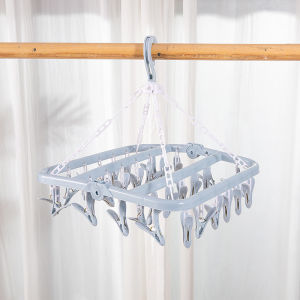 Foldable 32 Peg Windproof Clothes Hanger 32 Clip Folding Hanger Drying Underwear Panties Socks Clip Clothes Hanger Multifunctional Plastic Swivel Foldable Windproof Hanger Square Multi-color Optional