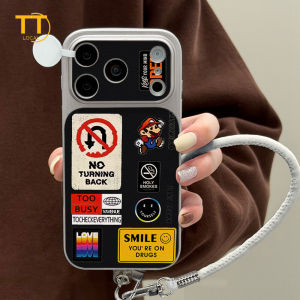 Tri-Town Luxury Leather Cartoon Boy Mens Case For iPhone 17 16 15 11 12 13 14 Pro Max Hard Back Cover Skin Feel Casing with Phone Strap #EV89