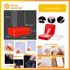 Double Tape Isi 60Pcs Box Mini Selotip Bening Transparan Ajaib 2 Sisi Serbaguna